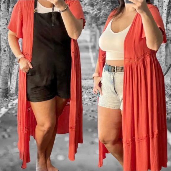 TORRID ORANGE GAUZE CROCHET DUSTER KIMONO Size 2 2XL 18/20 & 0 Large 12 NWT - Picture 3 of 12